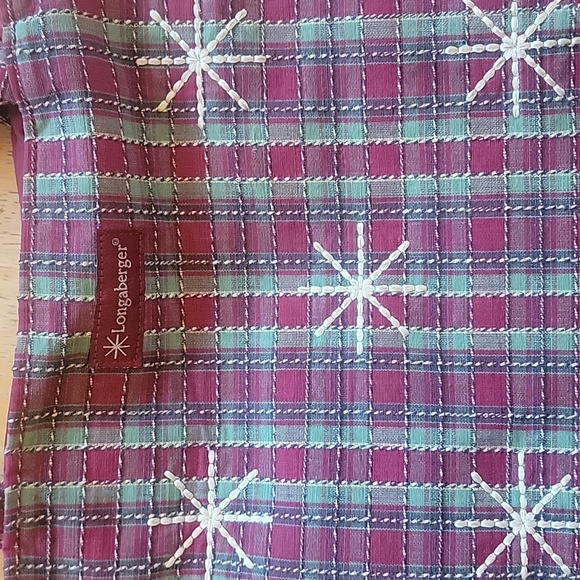 Longaberger Snowflake Holiday Plaid Fabric Tote Bag Collectible Green Cranberrry - Picture 2 of 4